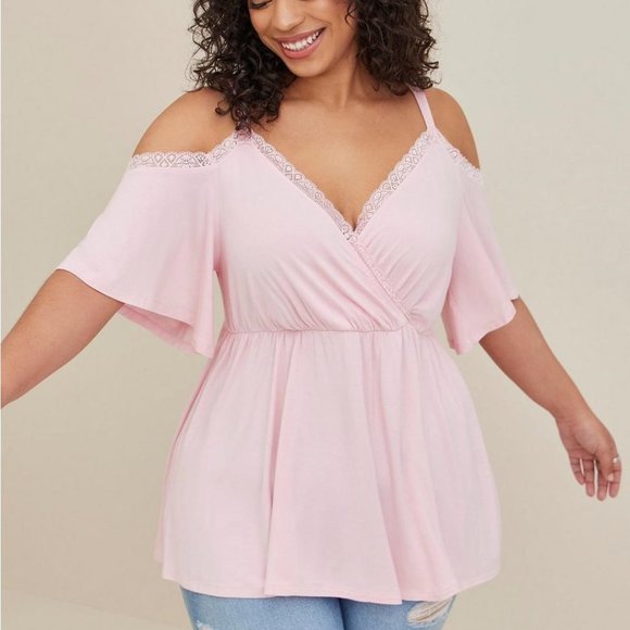 Babydoll Super Soft Surplice Lace Trim Cold Shoulder Top Size 4X - Picture 1 of 4